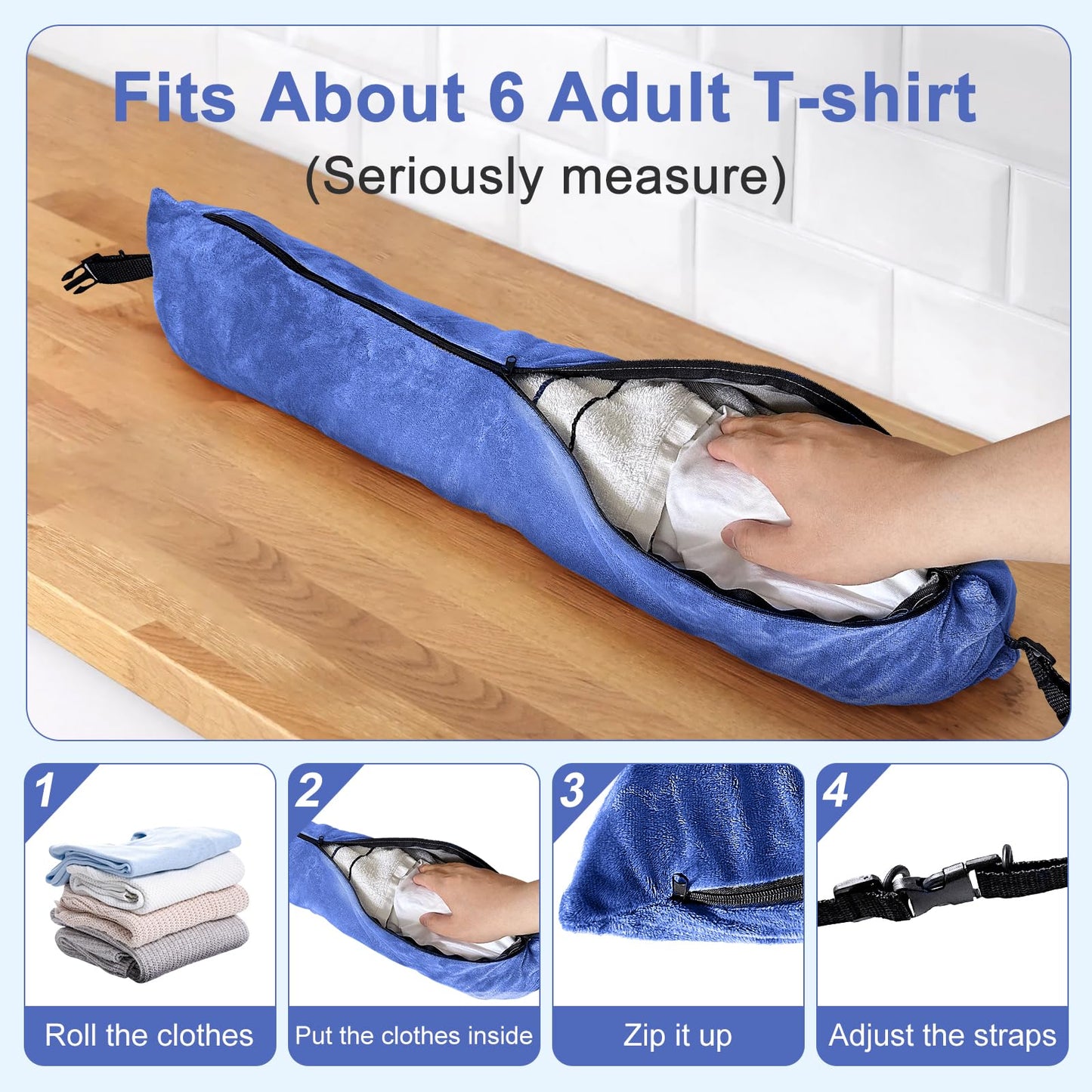 Eppyyo 2Pack Stuffable Travel Pillow for Extra Luggage, Velvet Travel Neck Pillow with Adjustable Neck Size, Fits About 6 T-Shirts Travel Essentials Multifunctional Sleeping Rest Cushion(Blue)