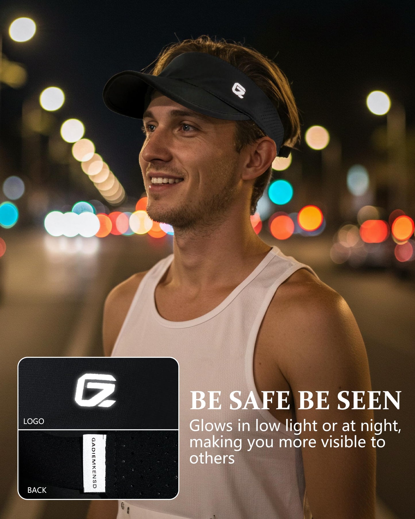 GADIEMKENSD Sports Sun Visor for Womens Men, UPF 50+ Golf Visor Folding Tennis Hat with Reflective Brim, Breathable Sun Hats for Running Pickleball Workout Travel White