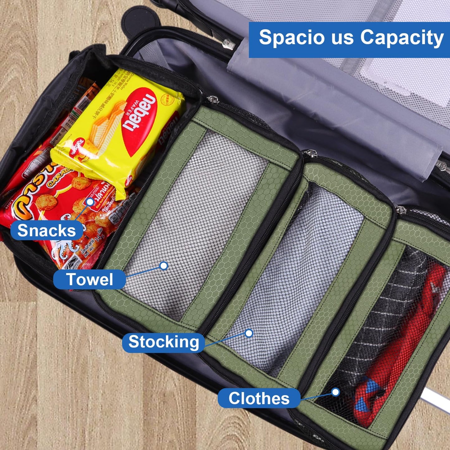 Olosar Suitcase Organizer, Travel Luggage Organizer Portable Hanging Travel Shelves Collapsible Hanging Compression Packing Cubes for Carry on Suitcase,Army Green