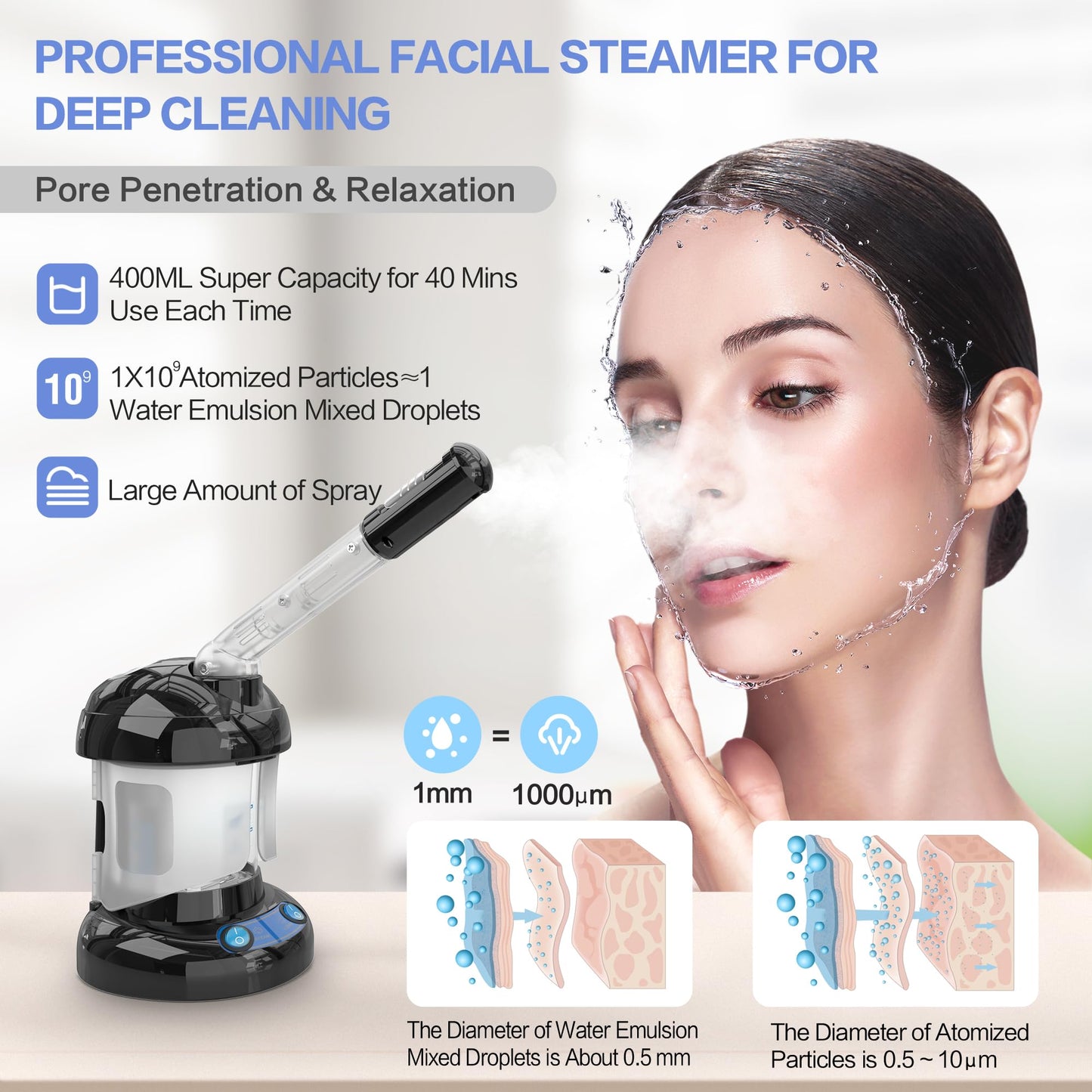 Kingsteam Facial Steamer - Ozone Steamer with Extendable Arm - Professional Nano Ionic Facial Steamer for Deep Cleaning - Portable for Personal Care Use at Home or Salon