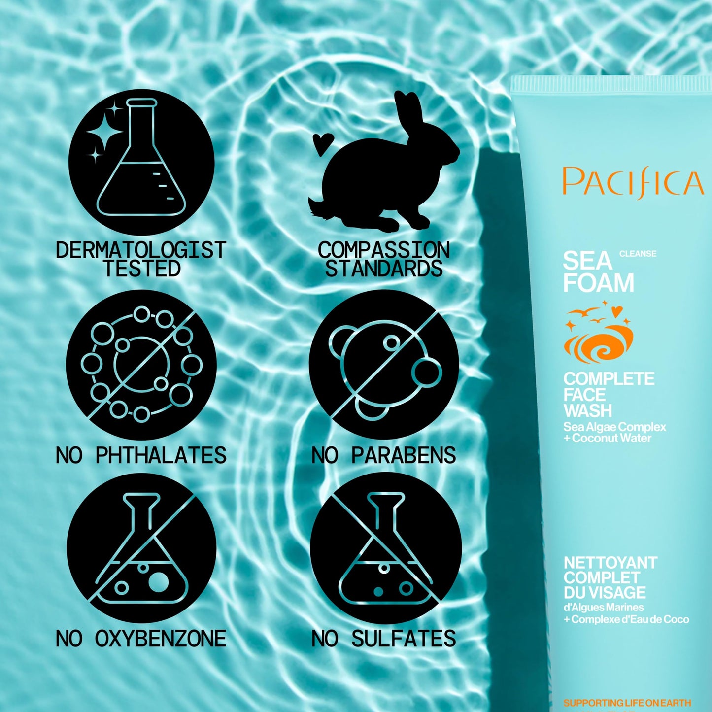 Pacifica Face Wash - Sea Foam Mini Travel Size, Skincare, Daily Gentle Foaming Cleanser, Makeup Remover, Face Cleanser, Skin Care, For Combination and Oily Skin, Vegan, 1.4 fl oz (1 Count)