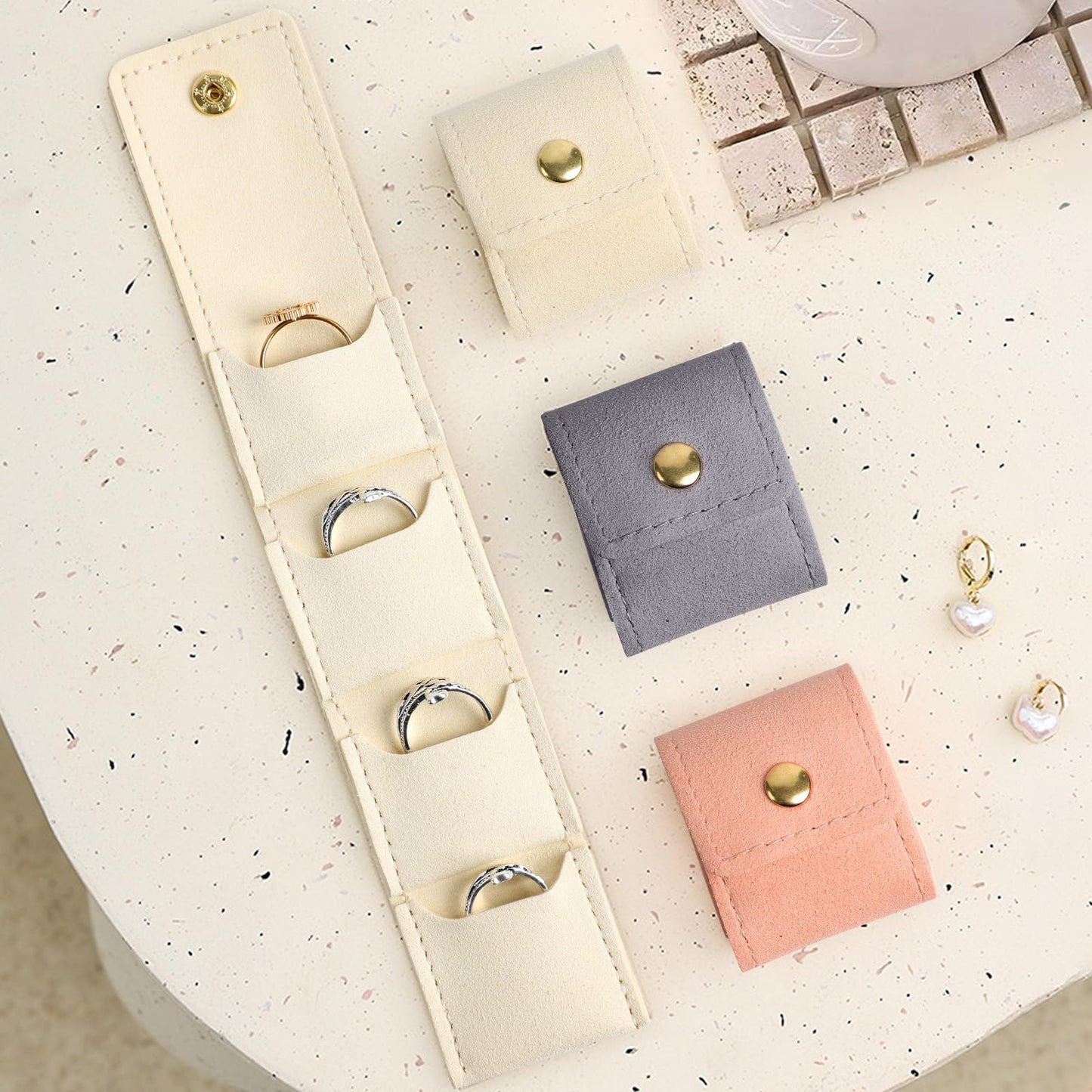 3PCS Mini Travel Jewelry Bag, Mini Travel Jewelry Roll Bag with Buckle,Portable Foldable Travel Jewelry Organizer Case,Small Jewelry Box for Earrings, Rings, Necklaces