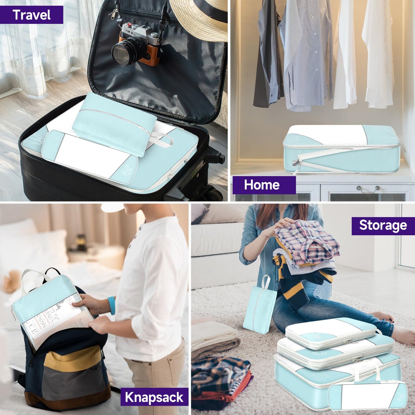SWIHELP Compression Packing Cubes for Suitcases 6 Set Travel Luggage Organizer Packing For Storage Clothes Shoes