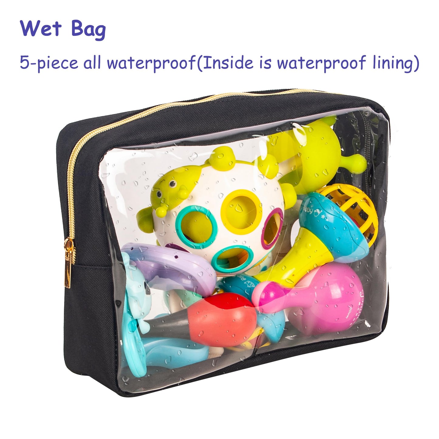 Remobia Hicol TSA Approved 5-Piece Diaper Bag Organizer Pouch Set Clear Waterproof TPU Kids Toiletry Storage Set Travel Packing Clutch Cube Bags for Baby Nursing(Black)