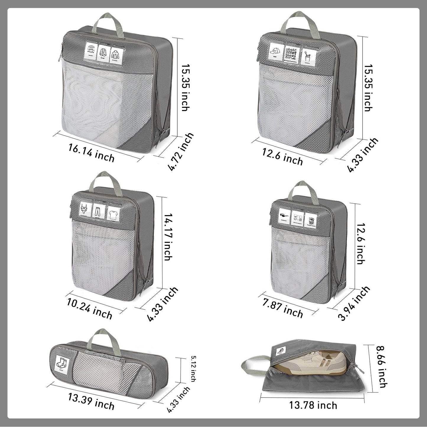 Compression Packing Cubes for Travel 6 Set Expandable Packing Organizers Durable Luggage Bags Organizers for Suitcases Travel Accessories (Gray)