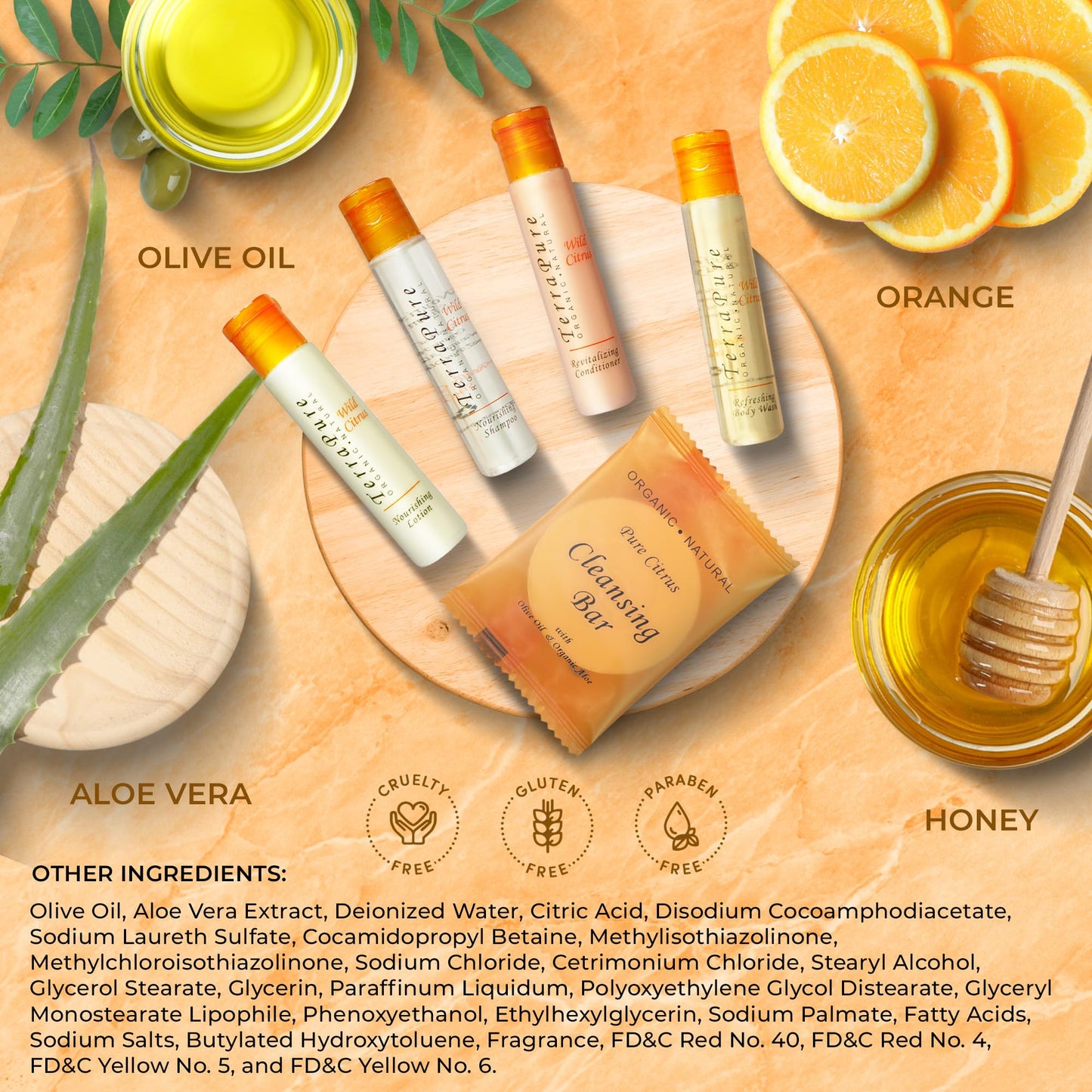 Terra Pure Amenity Kit | Boxed Hotel Toiletries Bulk Set | 1 oz Shampoo, Conditioner, Lotion, Body Wash & Cleansing Bar | 1 Set per Case