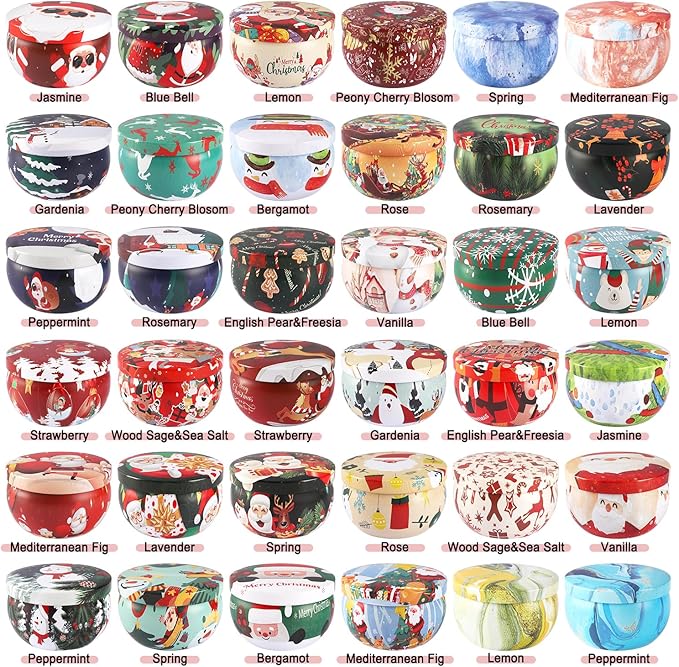 36Pack Christmasc Sets,Long Burning,2.5oz Natural Soy Wax with Essential Oils Decorative Aromatherapy Candles for Christmas,Thanksgiving Gift, Home Scented