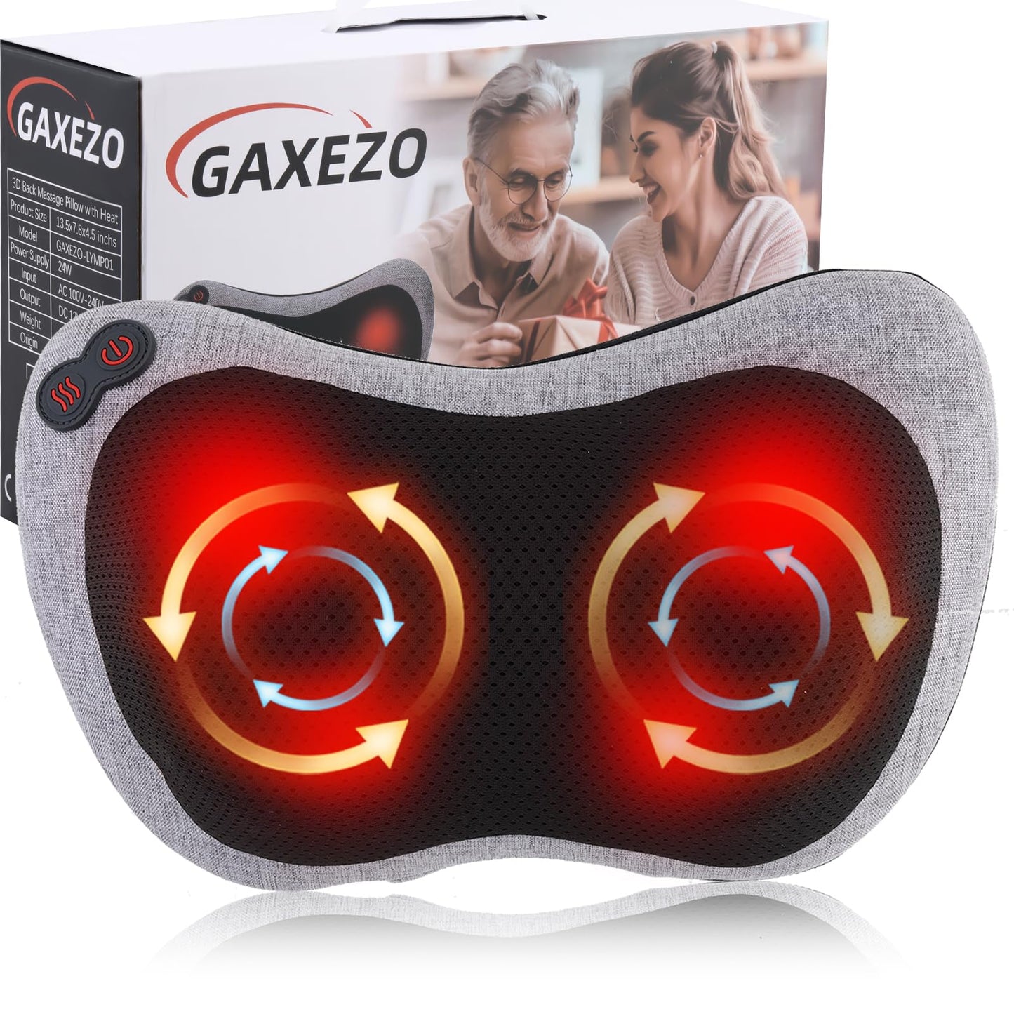 GAXEZO Massage Pillow, Neck and Back Massager with Heat, Shiatsu Massage Pillow for for Back, Shoulder, Leg, Foot, Gift for Men Women Mom Dad, Stress Relax at Home Office and Car