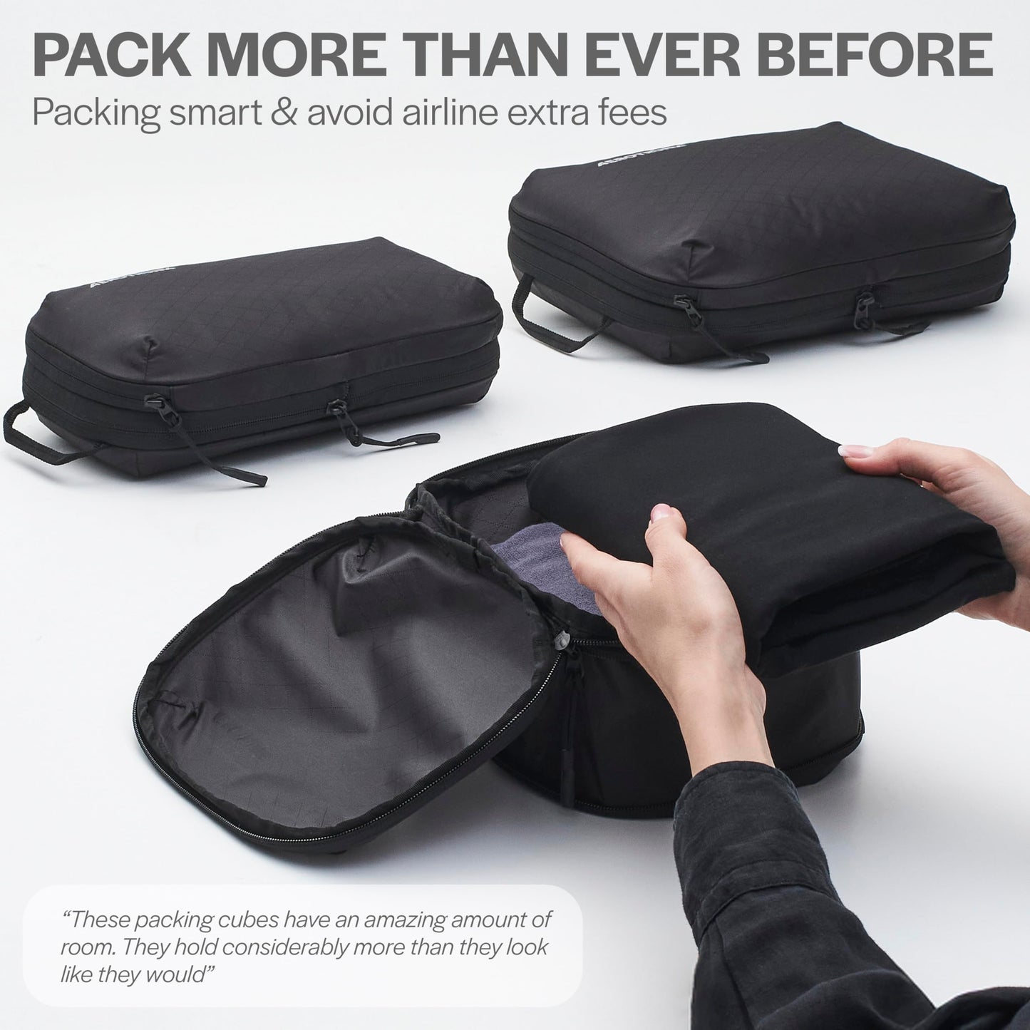 Aerotrunk Ultralight Compression Packing Cubes - Lightweight Travel Organizers for Suitcases and Luggage (6-Pack, Black)
