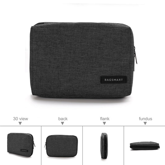 BAGSMART Electronics Organizer Travel Case, Small Cord Bag, Tech Organizer as Travel Accessories for Men Women, Cable Essentials for Phone, SD Card, Black