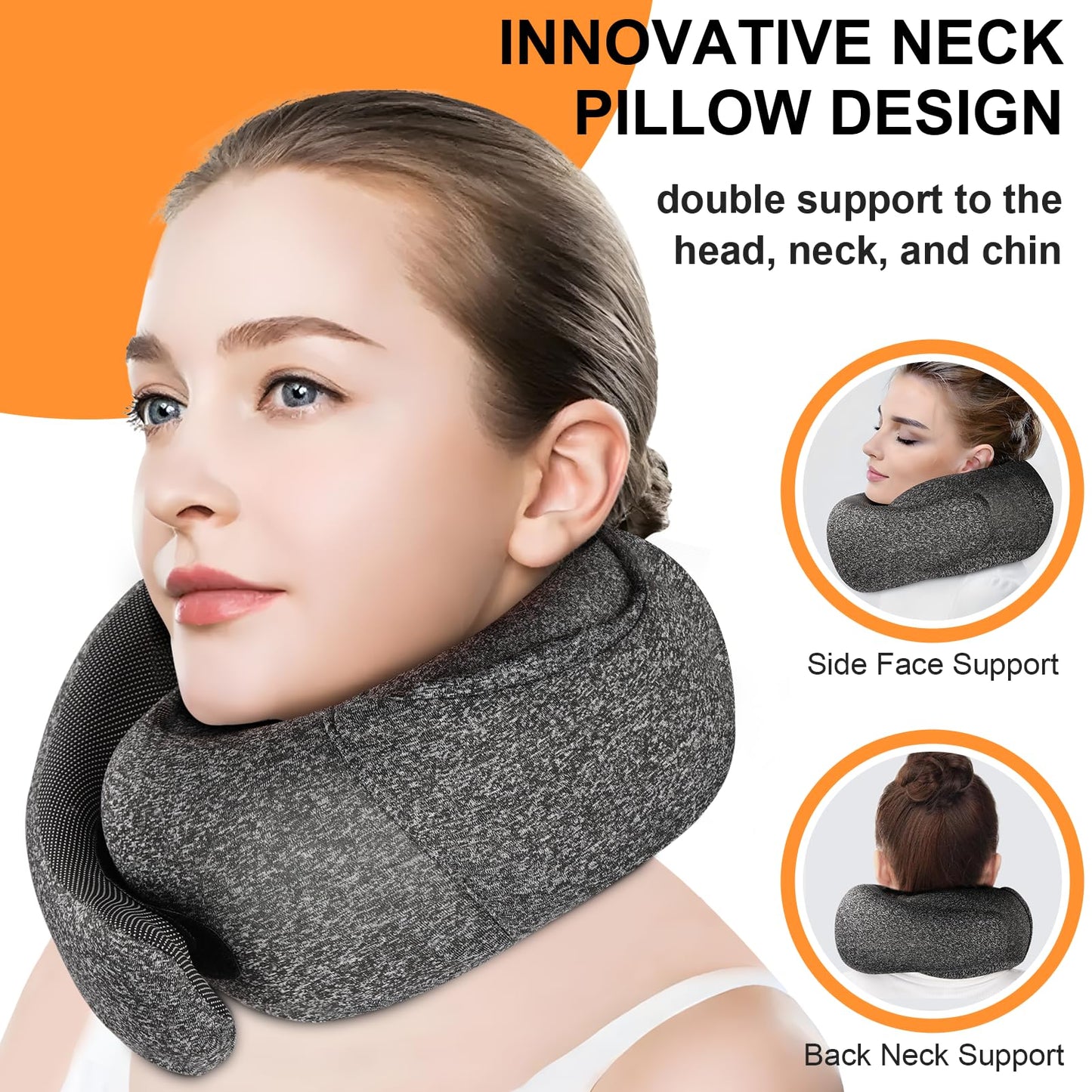Vzpeun Travel Pillow - Hooded Neck Pillow Airplane Memory Foam Filling for Plane, Office, Cars Sleeping, Road Trip, Long Flights, Portable Plane Accessories, Includes Eye Mask & Earplugs (Dark Gray)