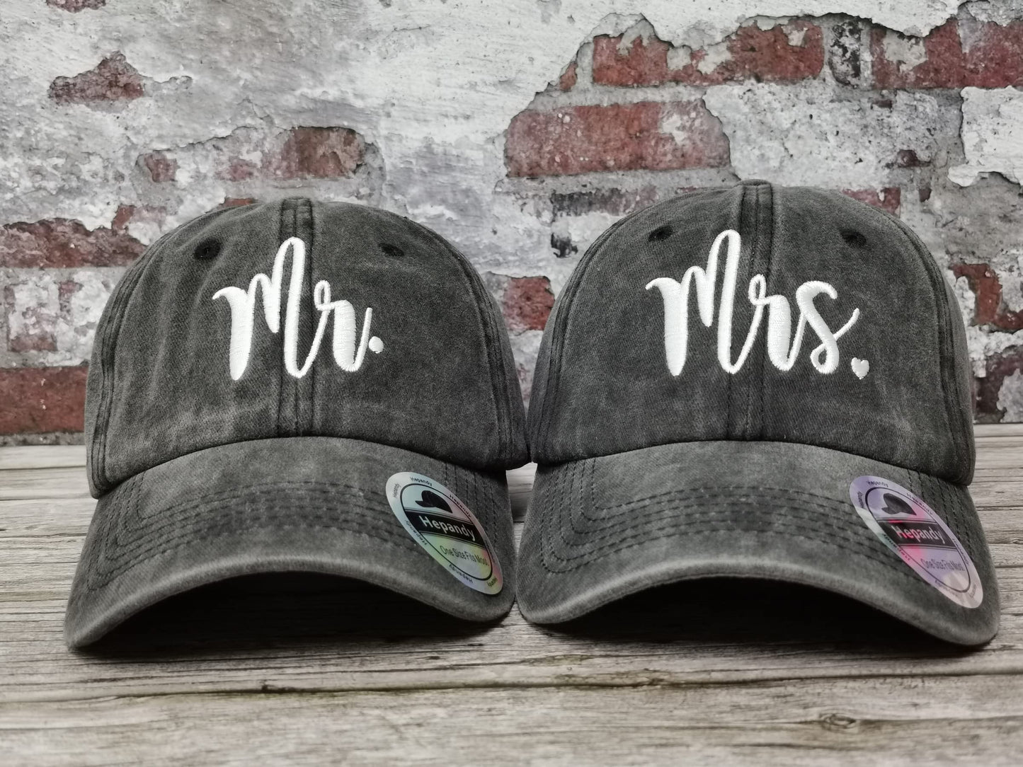 Matching Mr and Mrs Baseball Hats, Washed Black & Black Embroidered Hats Caps Couples Set, Bridal Gift, Newlywed Honeymoon Wedding Gift