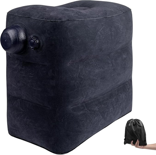 1 Pack Inflatable Travel Foot Pillow,Inflatable Leg Pillow Outdoor Stool, Adjustable 3 Layers Height Leg Rest Pillow for Airplane, Office, Home, Trains, Cars (1Pack Navy)