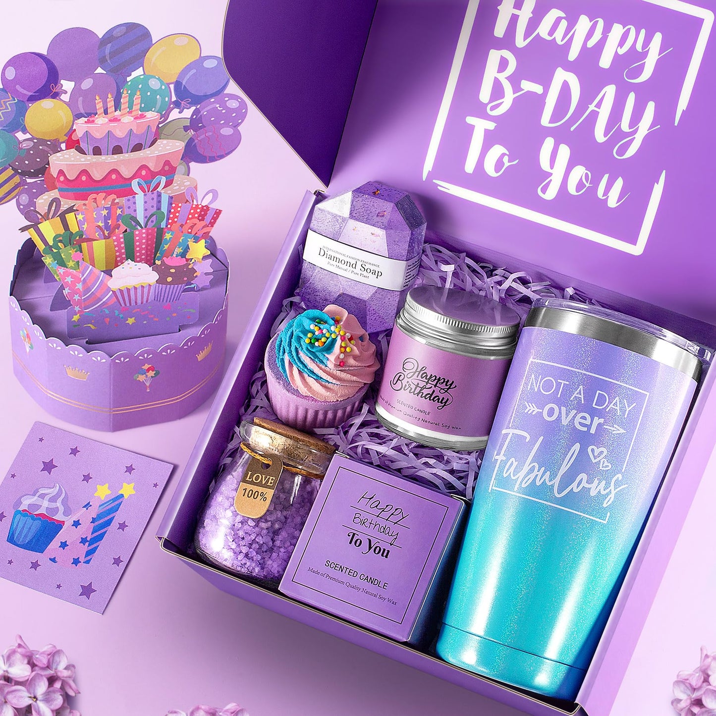 Birthday Gifts for Women, Happy Birthday Bath Set Gift Basket, Unique Spa Gift Idea for Mom, Sister, Bestie, Her, Wife, Female Friends, 30th, 50th, 60th, Gifts for Women Who Have Everything