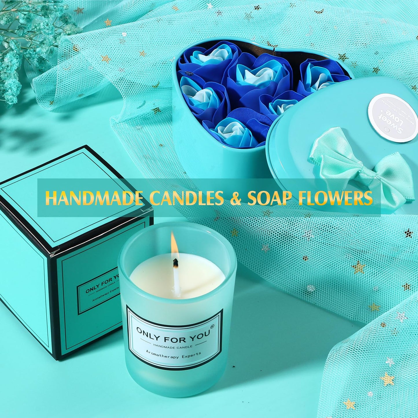 Birthday Gifts for Women, Thinking of You Gift Care Package with Luxury Flannel Blanket for Women Mom Her Wife Friends Sister, Blue Self Care Spa Relaxing Baskets for Christmas Valentines Mothers Day