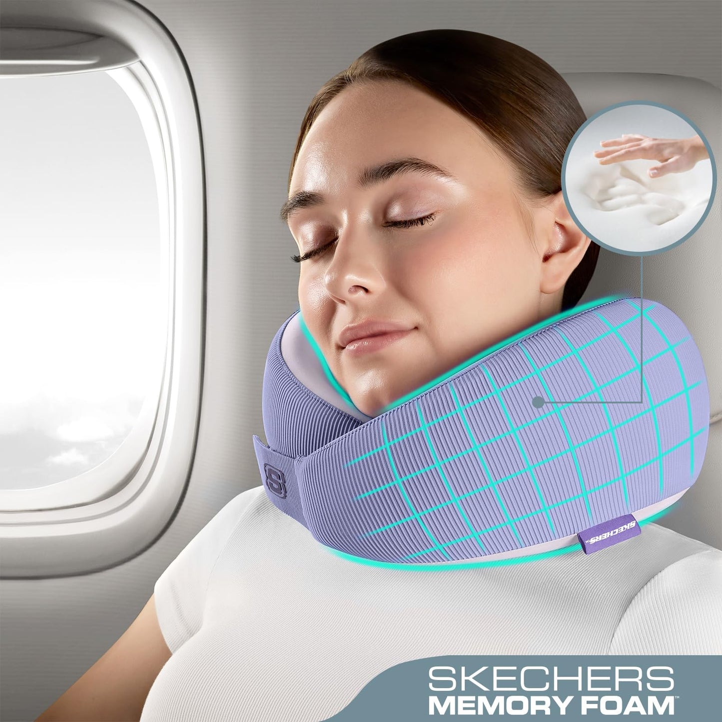 Skechers Memory Foam Neck Pillow, Comfortable & Breathable Travel Pillow,Neck Pillow Airplane for Travel, Car Rides, Home, and Office Use, Ergonomic Design for Men and Women,Purple