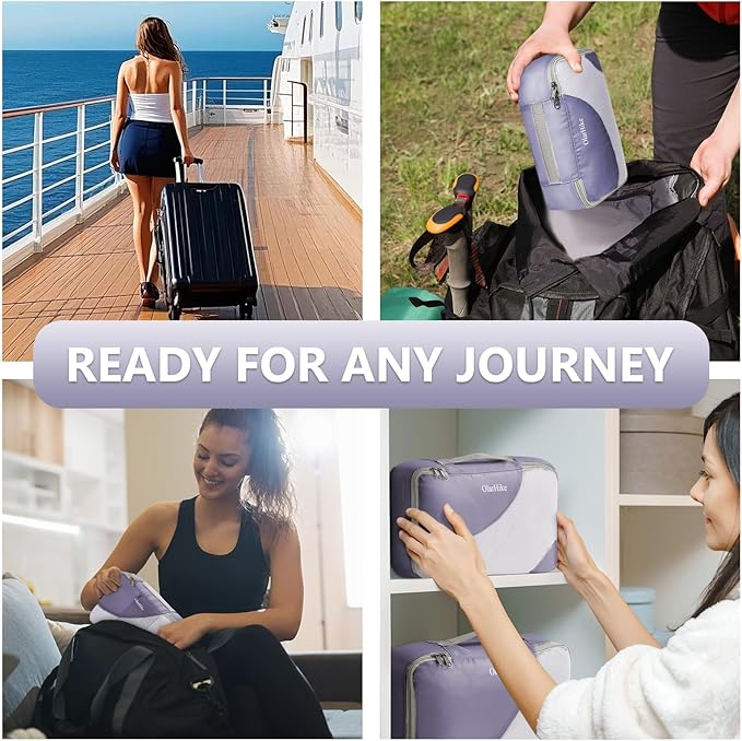 8 Set Packing Cubes for Travel, Gifts for Women Mom,Anti-Tearing Suitcase Organizer for Luggage with Shoe & Hanging Toiletry Bag,OlarHike Vacation Essentials & Accessories for Cruise Ship, Purple Gray