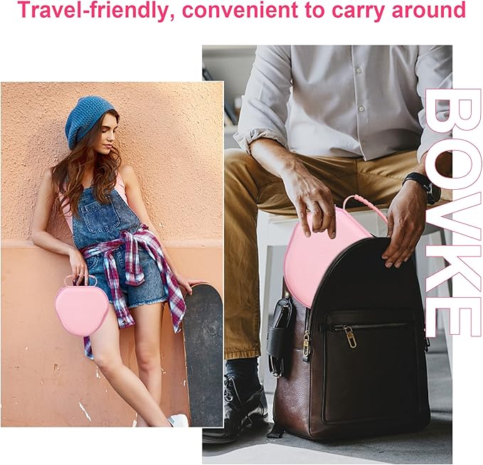 BOVKE Hard Carrying Case with Sleep Mode for Apple AirPods Max Wireless Over-Ear Headphones, AirPods Max Protective Portable Storage Bag with Mesh Pocket for Headphone Accessories, Pink