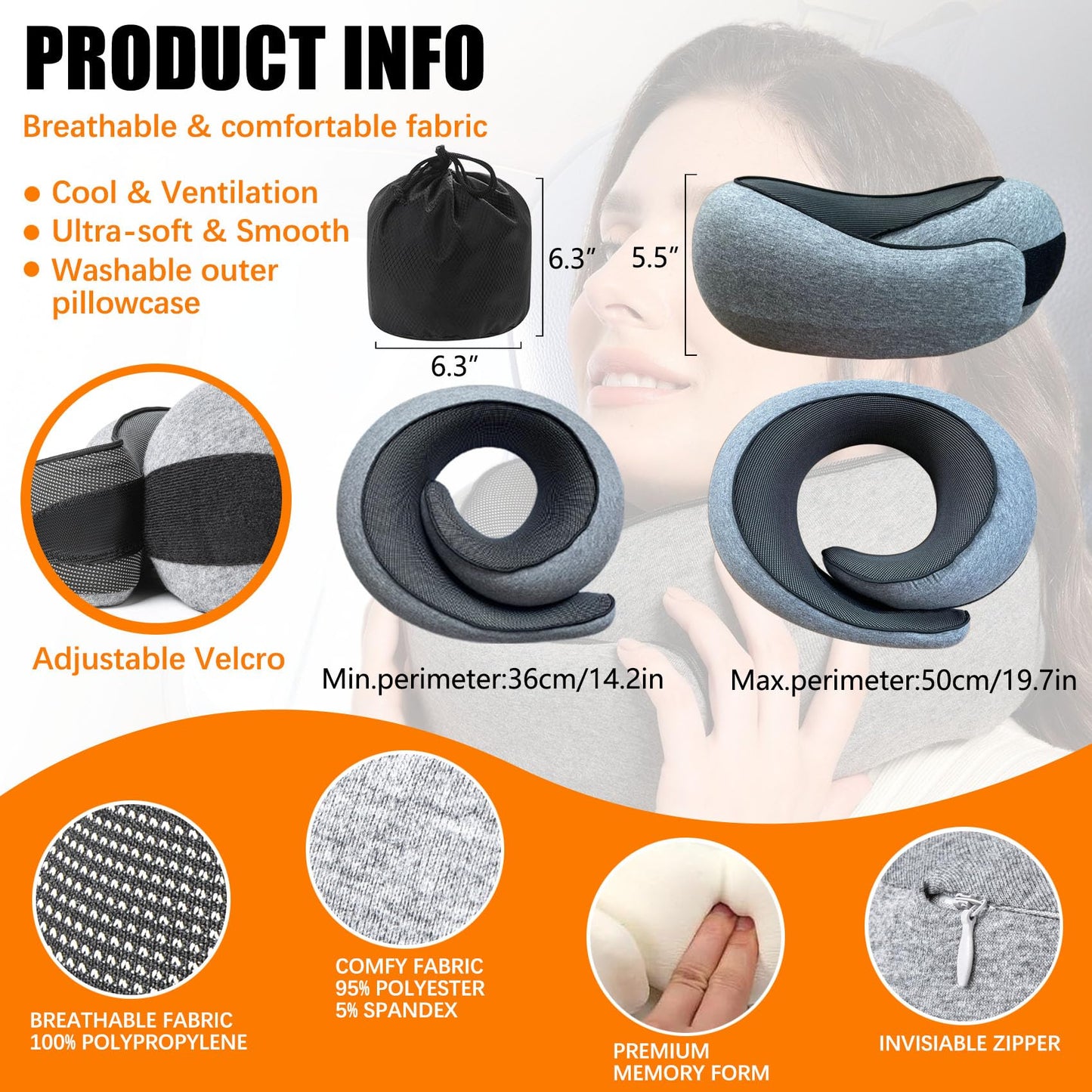 Travel Neck Pillows for Airplanes Or Trains, 360° Head Support Sleep for Long Flight, Skin-Friendly and Breathable, Kit with 3D Contoured Eye Mask, Earplugs and Storage Bag Gifts for Family