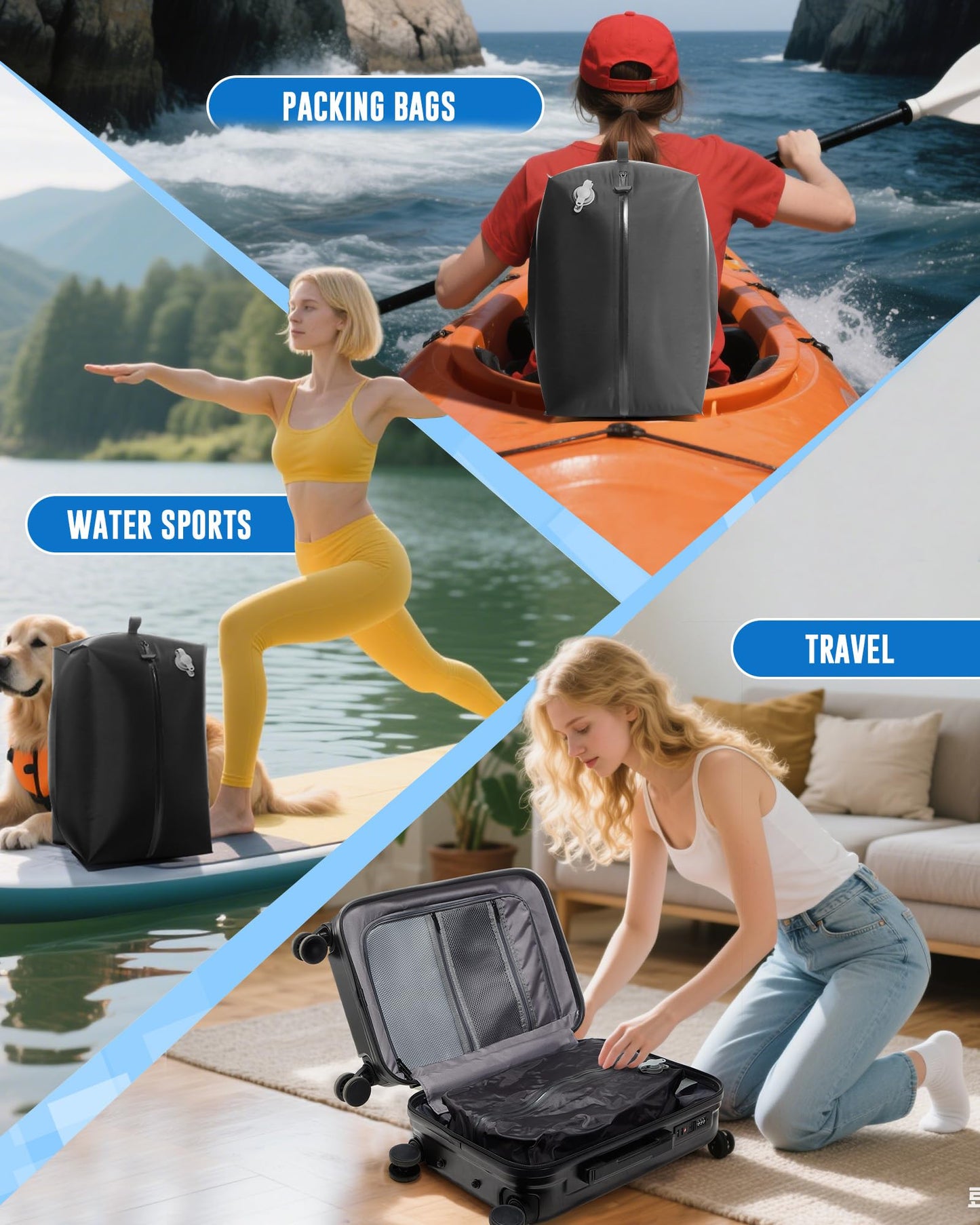 Vacuum Seal Backpack for Clothing Travel Large Waterproof Space Saver Vacuum Storage Compression Bags Personal Item Travel Essentials Backpacks Carry on Approved for Suitcase (1pc+ no pump)