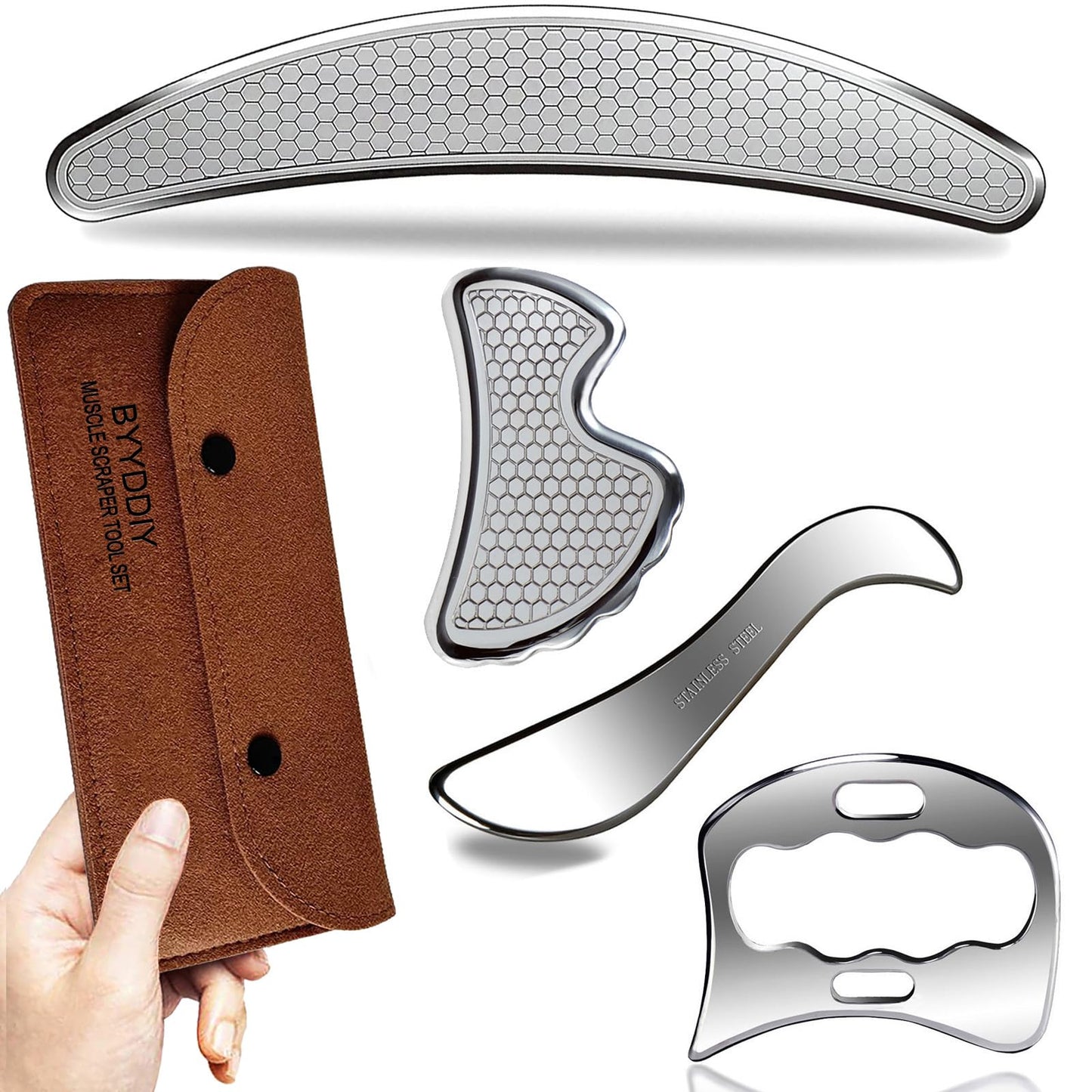 BYYDDIY 4 in 1 Gua Sha Massage Tool Set - Muscle & Fascia Scraper, Scar Tissue Tool for Physical Therapy