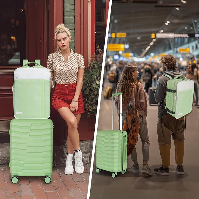5-Piece Lightweight Luggage with Backpack Sets, ABS+PC Hard Shell Suitcase with TSA Lock & YKK Zipper (Avocado Green, 20in/24in/28in/BP/TB)