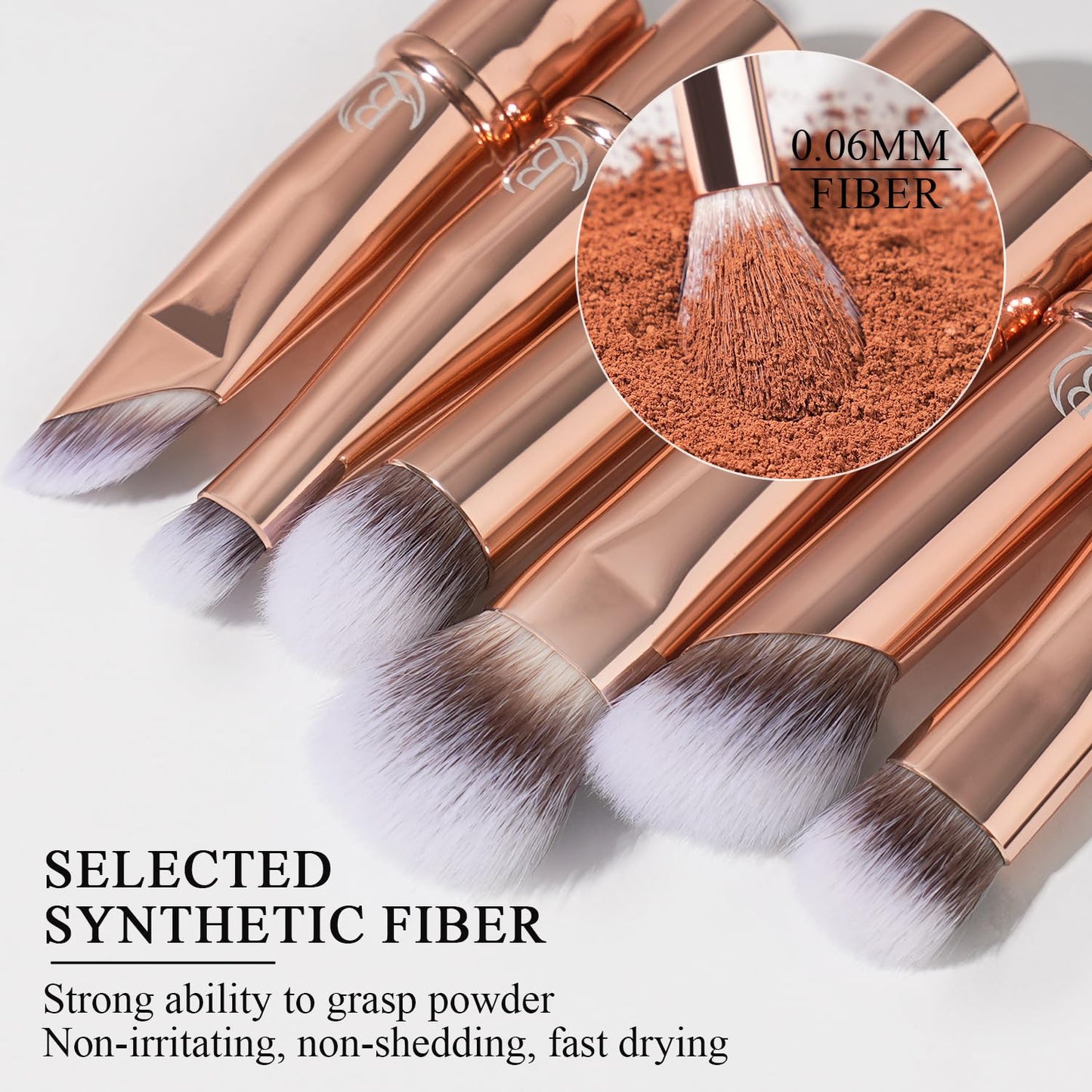 BEILI Travel Eye Makeup Brushes Set 8pcs Removable Double Sided Makeup Brush with Mirror Box & Removal Cleaner Sponge (Rose Gold)