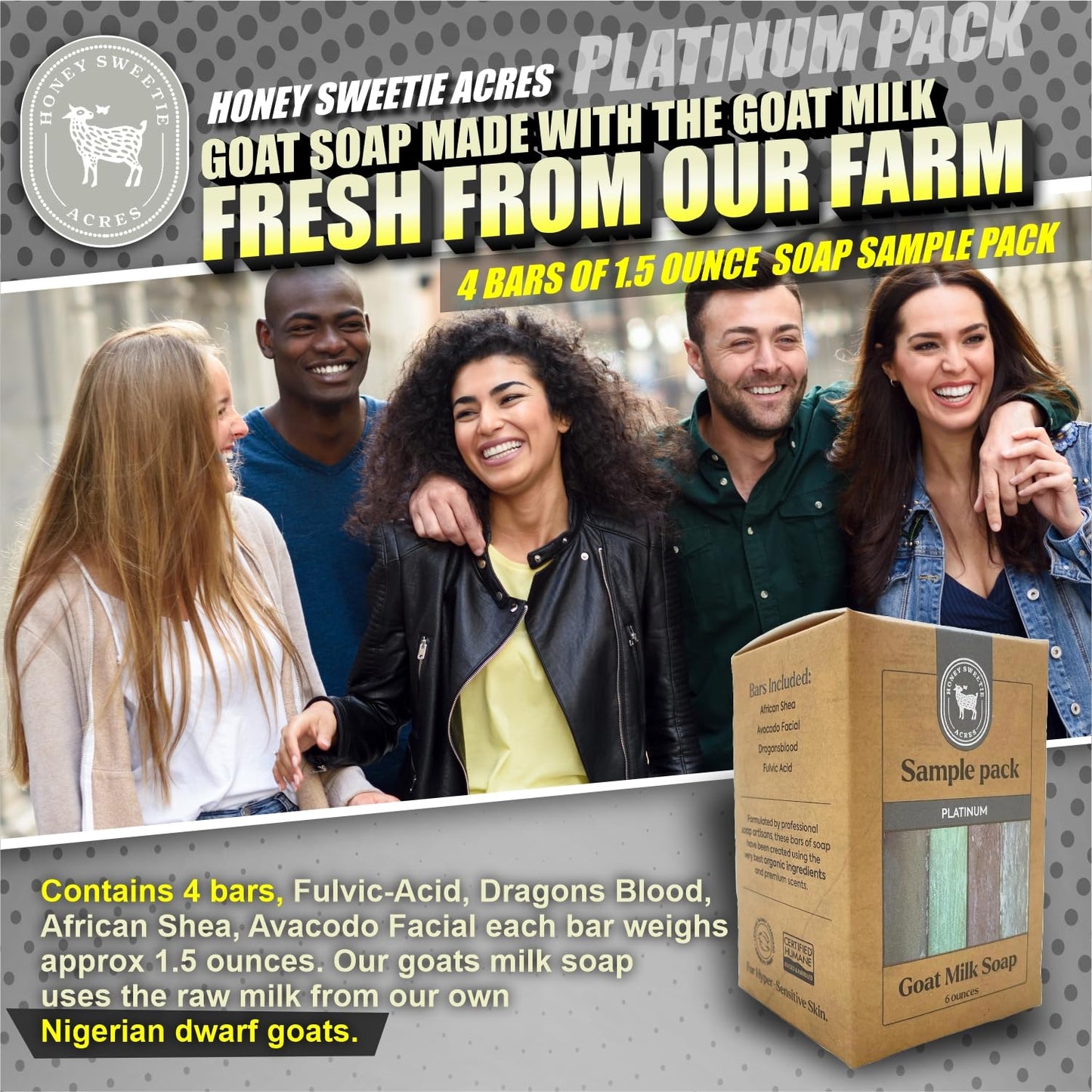 Honey Sweetie Acres Goat Milk Soap Travel Set – 4 Handmade Bars (approx 1.5 oz Each) – Fulvic Acid, Dragon’s Blood, African Shea, Avocado Facial – All Natural Platinum Collection