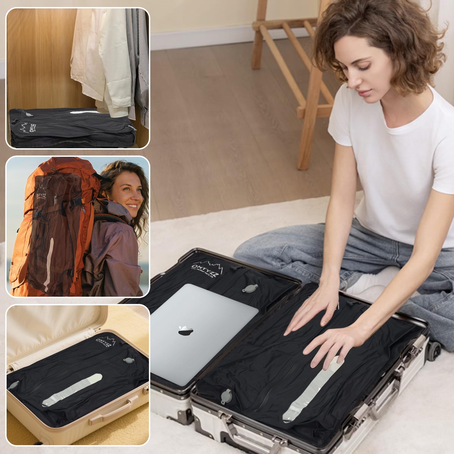 ONTYZZ Large Black Travel Vacuum Compression Bags Reusable Compression Bag with IPX8 Waterproof Zipper Space Saver Vacuum Bags for Suitcase(NO PUMP!)