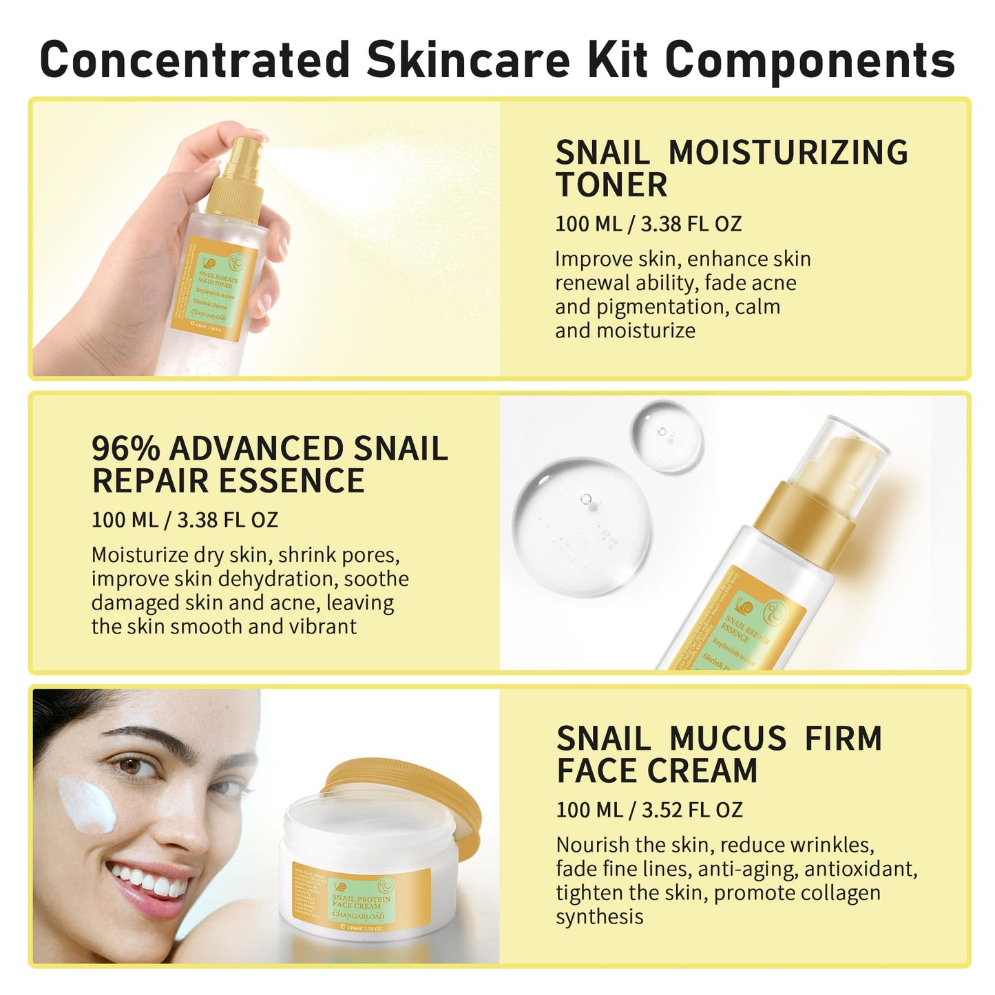 Advanced Snail 96% Mucin Power Essence Set – Korean Skincare Set for Women, Includes Snail Mucin Serum,Hydrating Toner & Face Cream, Moisturizing & Skin Renewal, 3PCS Travel Size Toiletries