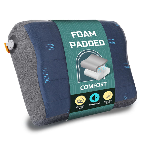 TREKOLOGY Premium Inflatable Camping Pillow with Removable Foam-Padded Case – Noise-Reducing, Ergonomic Design for Outdoor, Backpacking, and Air Travel ALUFT Pro (Blue)