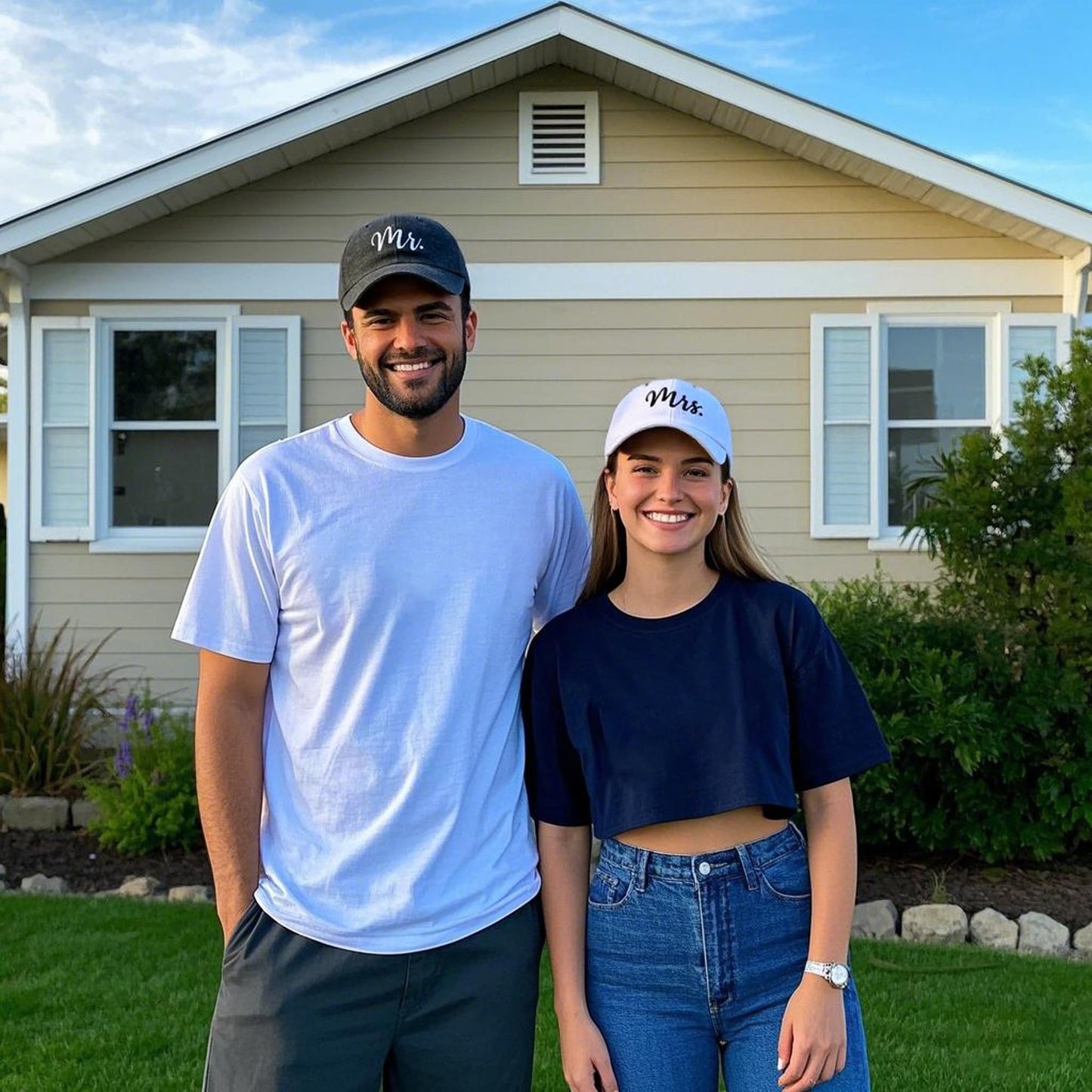 Wodeal Mr & Mrs Newlywed Couple Hats, Matching Wedding Honeymoon Baseball Cap, Adjustable Cotton Bride and Groom Gift Set Black