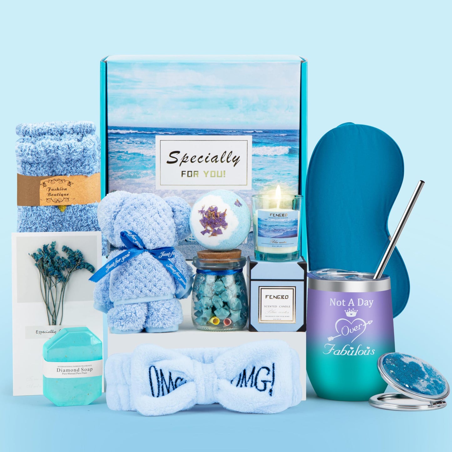 Birthday Gifts for Women,Blue Gift Basket for Women Friendship Gift Set Unique Gift Ideas Box for Best Friend Mom Sister Girlfriend Birthday Presents