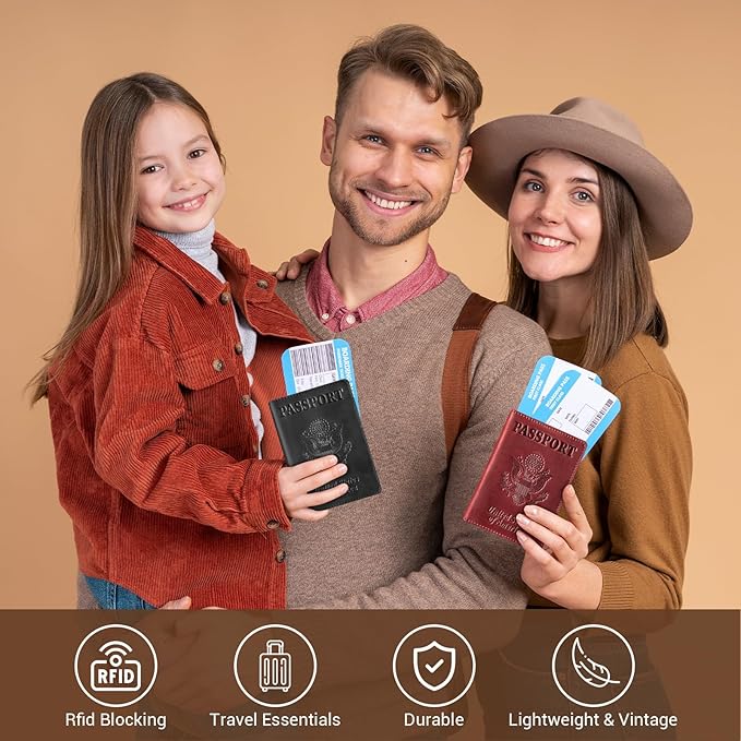 BIAOTIE Premium Leather Passport Holder Covers, Rfid Travel Wallet Passport Document Holder, Travel Essentials Wallet Cover Case for Men and Women (Wine Red)