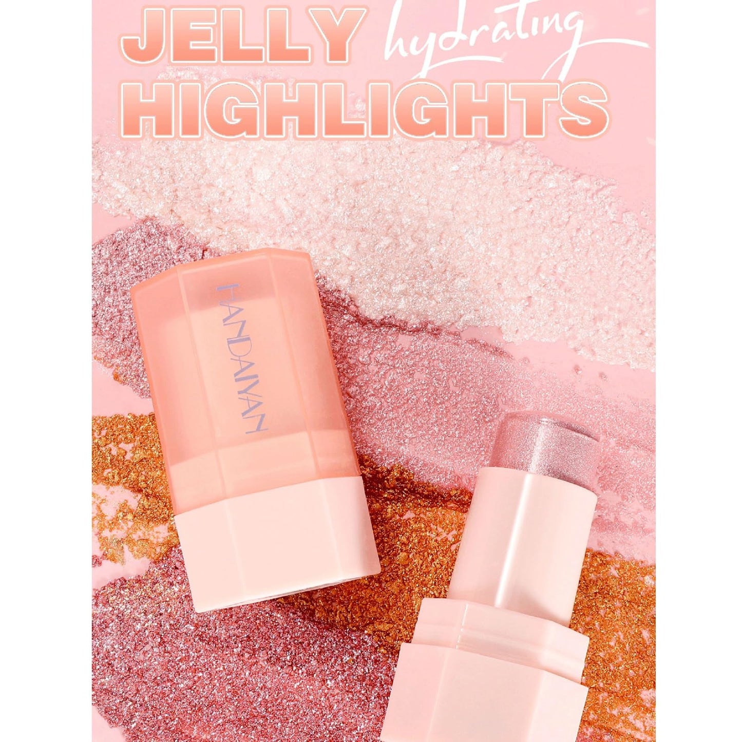 SWETIYOU Crystal Jelly Glaze Stick 3 in 1 Cream Highlighter Eye Shadow Stick Shimmer Lip Balm, Easy Blend & Long Lasting, For Face and Body(02)