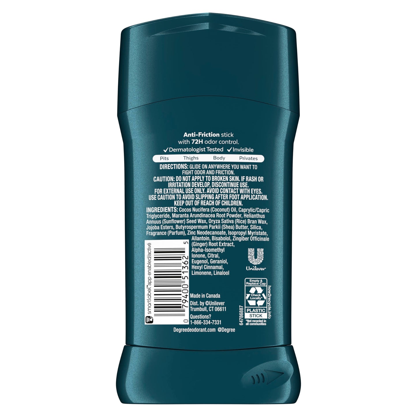 Degree Men Whole Body Deodorant Stick, Ocean Rush Scent, Glides on Clear + Absorbs Sweat, Aluminum Free 72H Odor Protection 3 oz