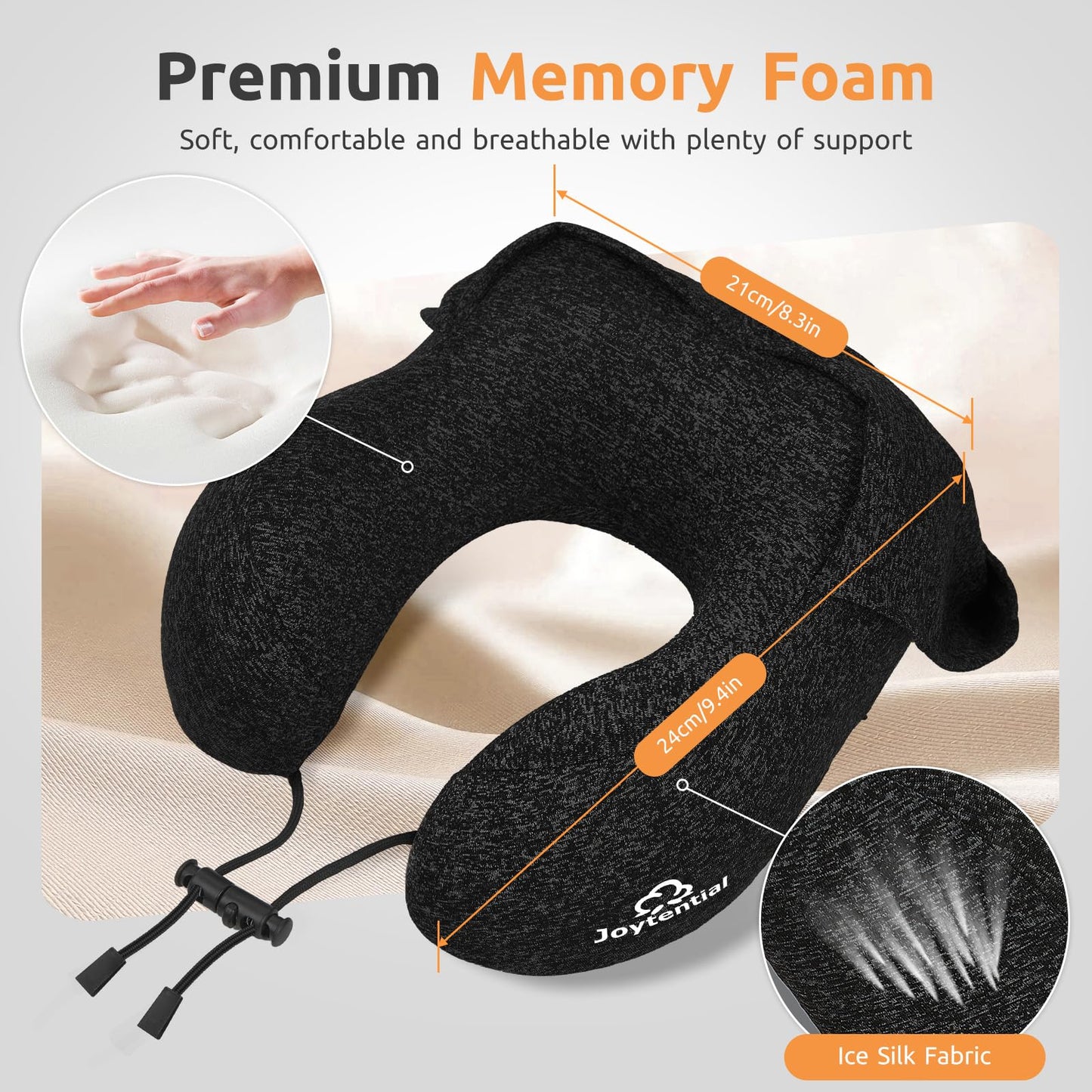 Joytential Travel Neck Pillow with Large Hood for Long Flights, Privacy Hooded Plane Pillow with Skin-Friendly Cover, Comfort Memory Foam, Travel Pillows for Road Trip, Airplane, Office Rest (Black)