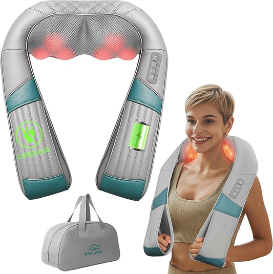 Cordless Neck Massager with Heat, Shiatsu Neck Back Massager for Pain Relief Deep Tissue, Rechargeable 4D Knead Shoulder Massager Pillow, with Portable Carry Bag, Gifts for Mom, Dad