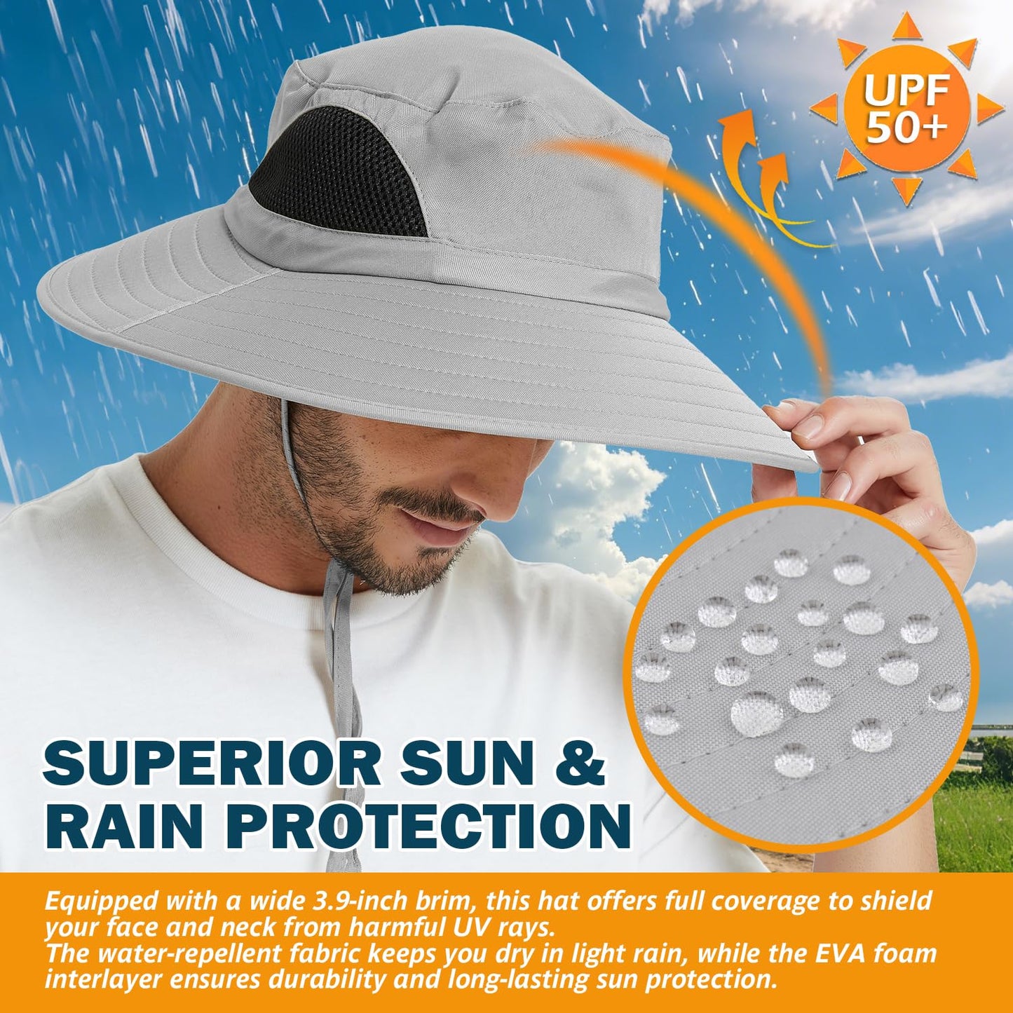 EINSKEY Wide Brim Sun Hat, UPF 50+ UV Protection Waterproof Packable Bucket Hat for Men & Women, Fishing Hiking Beach Garden