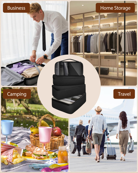 4 Set Packing Cubes, Suitcase Organizer Bags for Clothing, Toiletry, Shoe and Underwear, Durable Carry On Luggage Organizers with Zipper, Travel Essentials Accessories for Women and Men