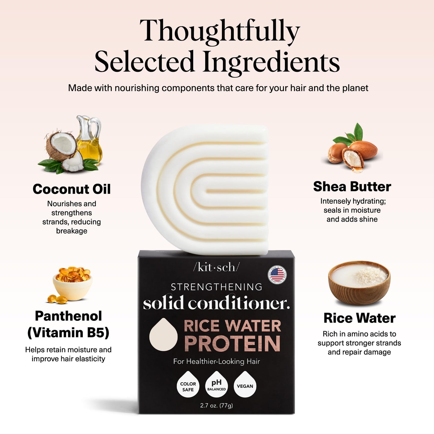 Kitsch Rice Water Hair Conditioner Bar – Soap Bar for Hair Care & Hair Growth – Conditioner for Women and Men – Moisturizing & Strengthening – Paraben, Silicone & Sulfate-Free - Made in USA – 2.7 oz