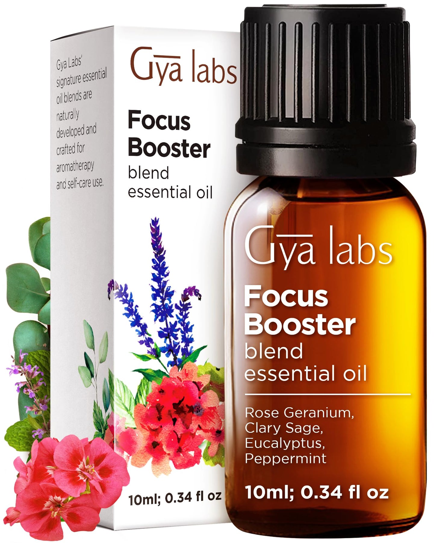 Gya Labs Focus Booster Essential Oil Blend - 100% Pure Natural Focus Essential Oil - Fresh & Minty Scent (0.34 Fl Oz)