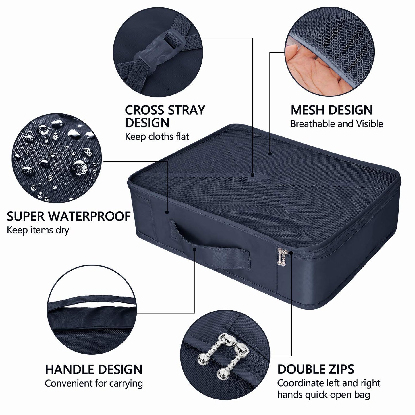 Packing Cubes 8 Sets Travel Luggage Organizers Include Waterproof Shoe Storage Bag Convenient Packing Pouches for Traveller (Navy blue)