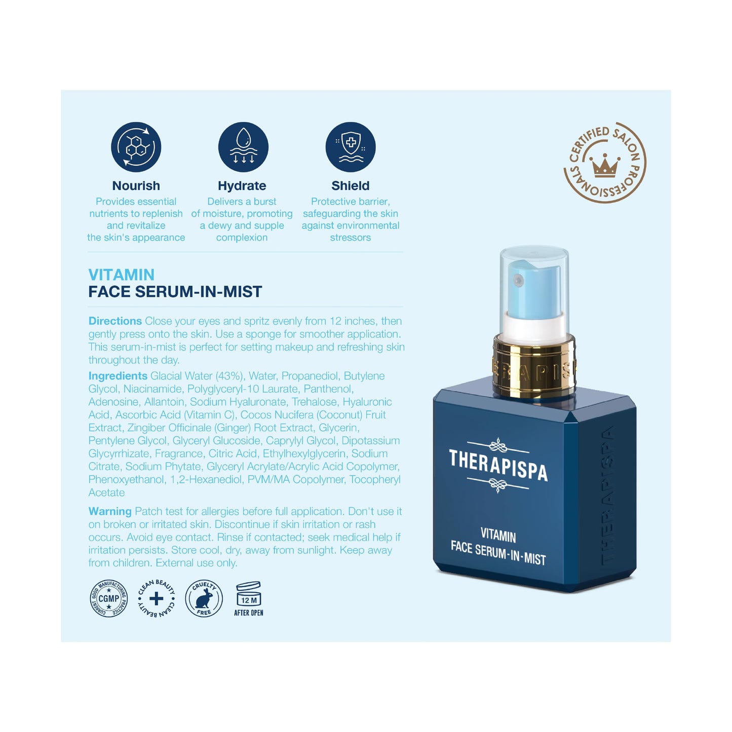 THERAPISPA Face Serum-In-Mist – Glow-Boosting Face Mist & Spray Serum with Niacinamide, Panthenol & Hyaluronic Acid for Smoothing & Hydrating Skin (Vitamin, 2.0 fl oz)