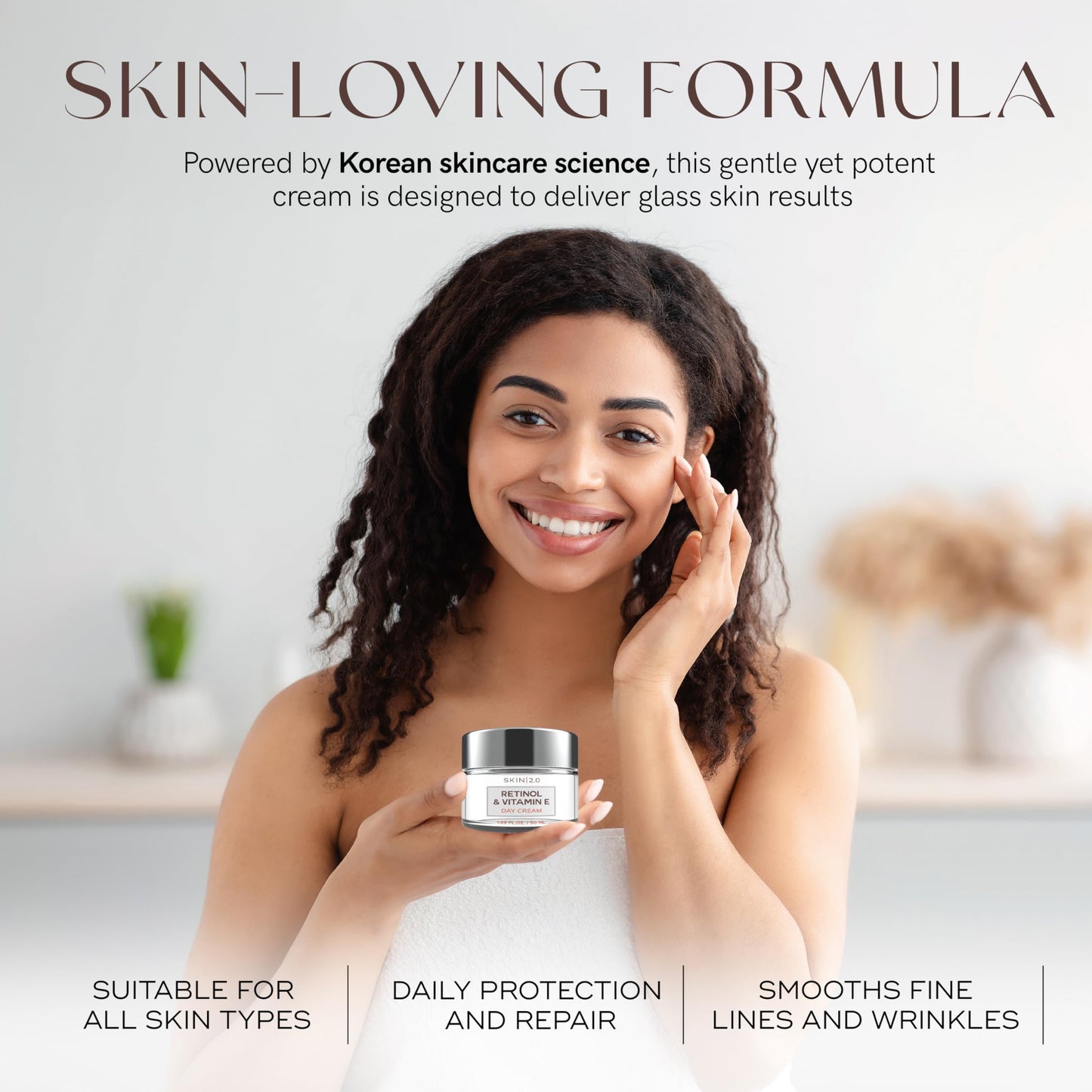 Skin 2.0 Retinol & Vitamin E Face Moisturizer - Dermatologist Tested, Hydrating, Restores Sun-Damaged Skin, Anti-Aging - Reduces Acne Scars, Clean Beauty, Cruelty-Free Korean Skincare - 1.69 Fl oz