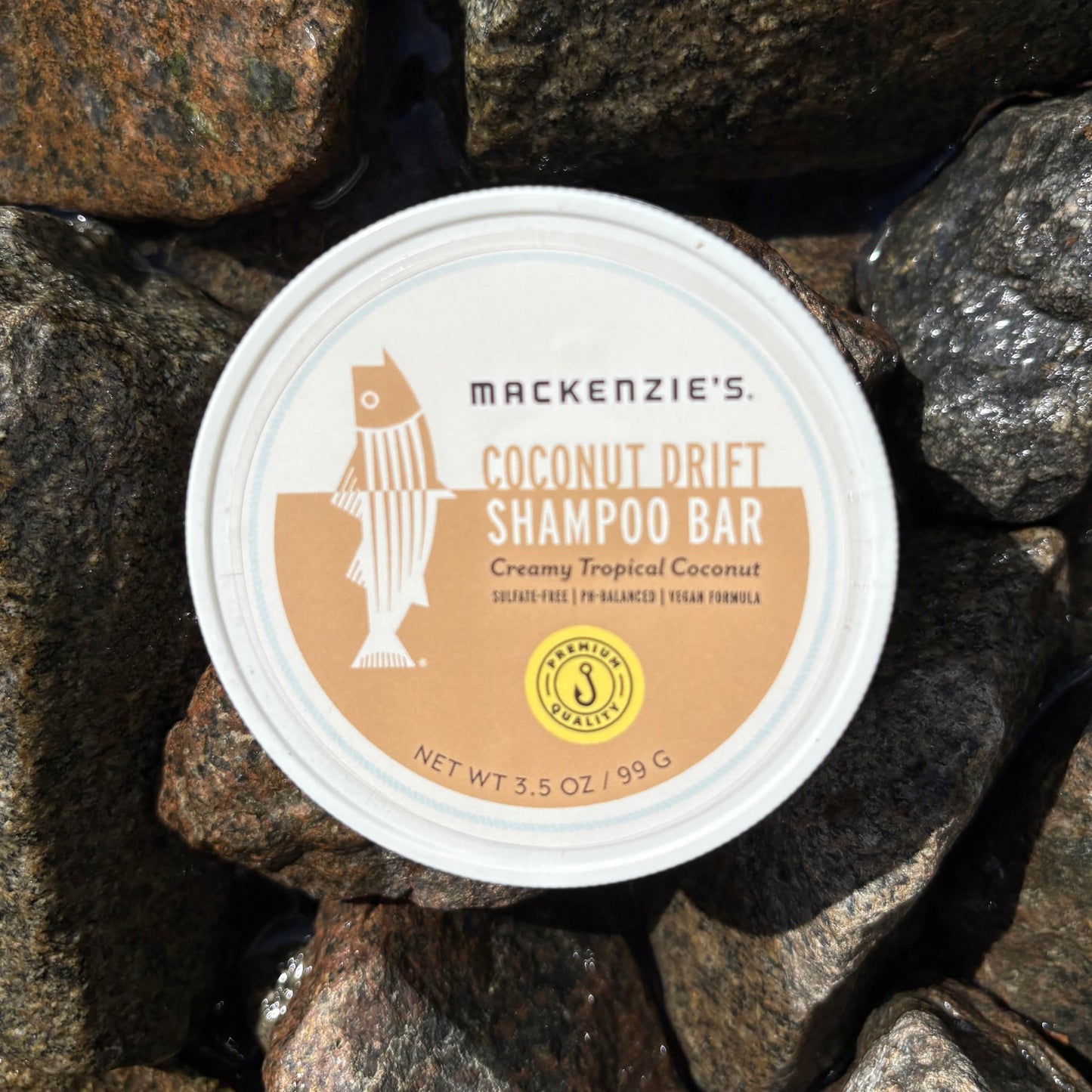 MACKENZIE'S Coconut Drift Shampoo Bar - Gifts for Fishermen - Vegan - Sulfate-Free - Eco Friendly - Zero Waste - Reusable Packaging with Travel Container - 3.5 OZ