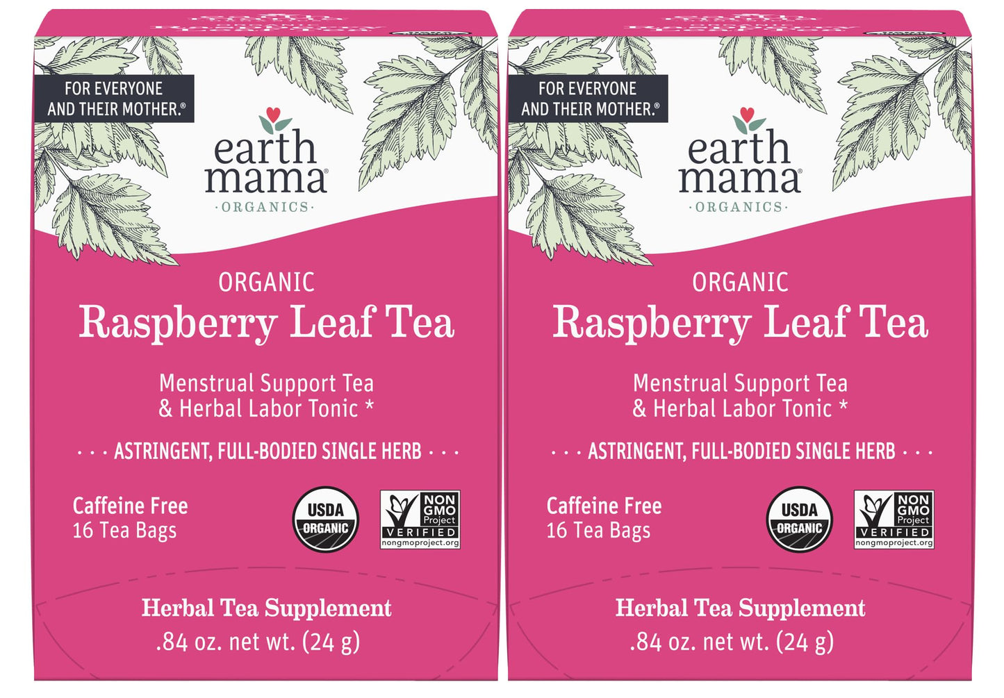 Earth Mama Organic Raspberry Leaf Tea Bags | Labor Tonic & Menstrual Support Herbal Tea, Red Raspberry Leaf Tea for Pregnancy & Postpartum Care Recovery, Caffeine Free Tea, Non GMO, (16-Teabags, 2-Pk)