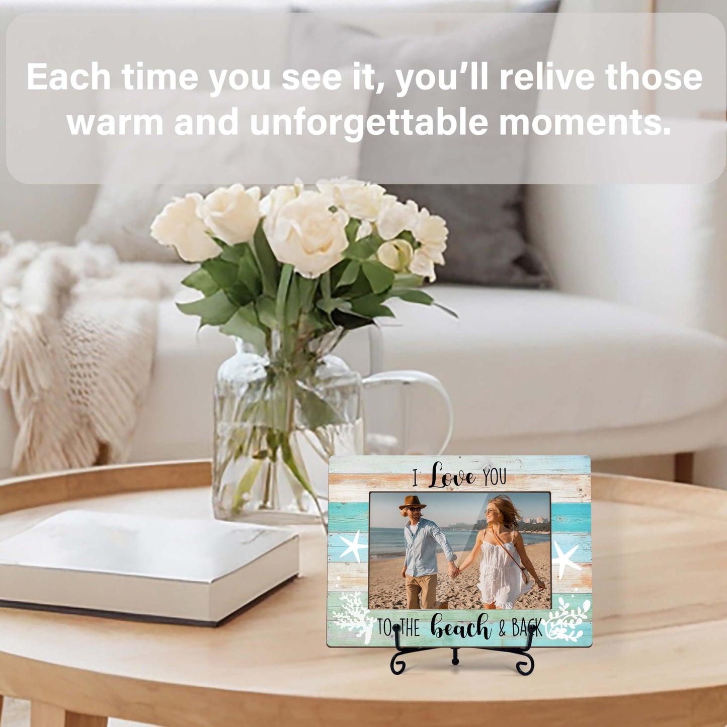 HJLLOQR Beach Picture Frame, Wedding Gift, Couple Photo Frame, Beach Travel Honeymoon Picture Frames 4X6 In, Engagement Gifts for Couples, Newlyweds -B01