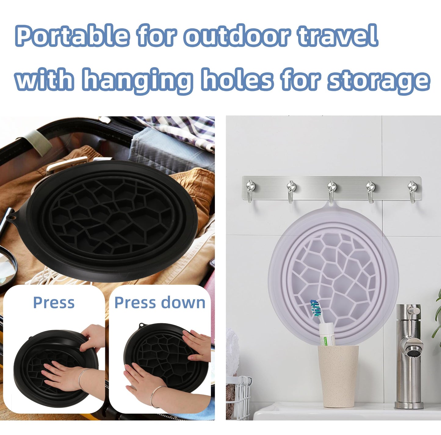 Face Ice Bath Bowl Silicone Face Ice Bath Ice Facial Folding Washbasin with Built-In Ice Tray and 3 foldable hair bands, Foldable & Portable Bowl for Home Ice Water Facials (Black)