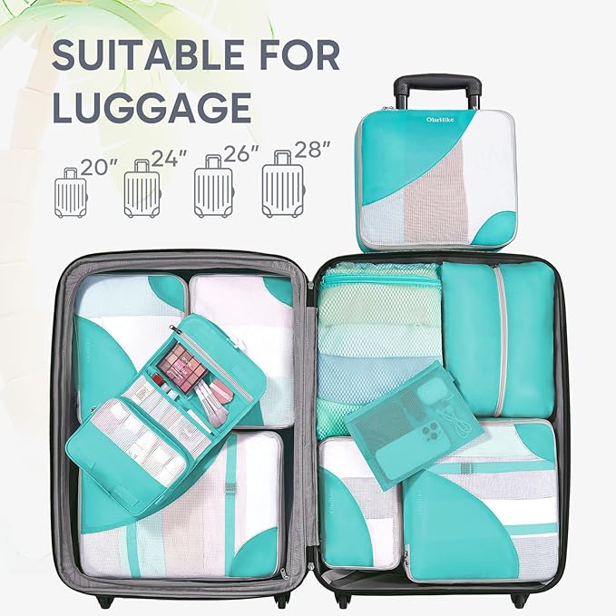 ALL INCLUDED 10 Set Durable Packing Cubes for Suitcases,OlarHike Essentials for Travel,UPGRADED Anti-Tear Stitching, NEW Improved Luggage Packing Organizers for Travel Accessories (Teal)